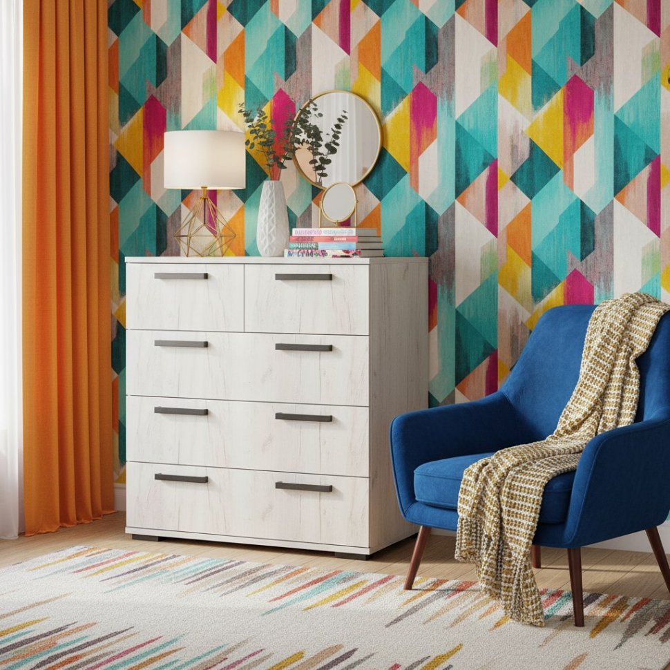 Комод Стандарт-5, Дуб крафт белый