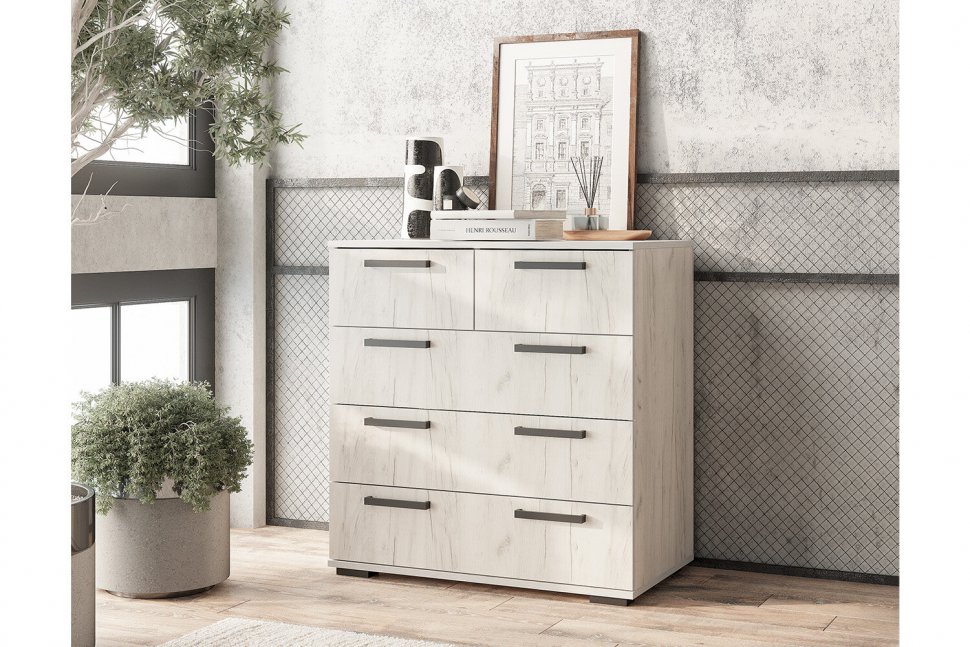 Комод Стандарт-5, Дуб крафт белый