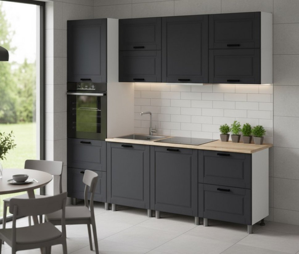 Кухня Аленушка 2,4м Астра Сталь,скоба черный,сонома