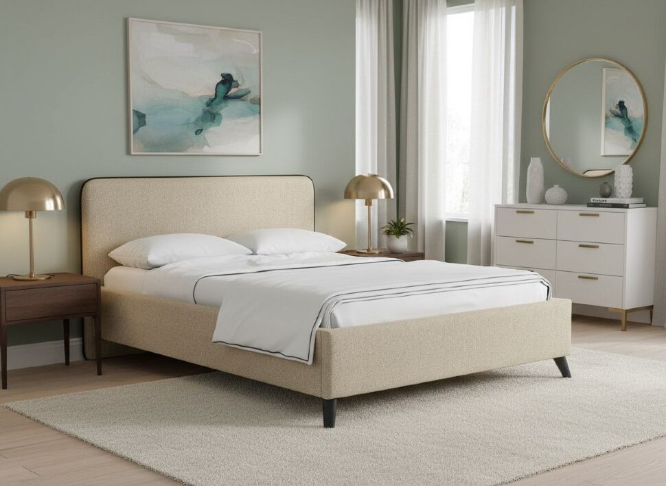 Миа кровать 140 Bravo light brown (бежево-коричневый) / кант Лайт 10 Велюр (коричневый)