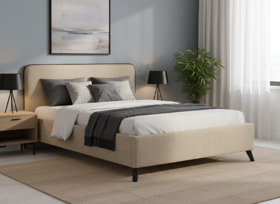 Миа кровать 140 Bravo light brown (бежево-коричневый) / кант Лайт 10 Велюр (коричневый)