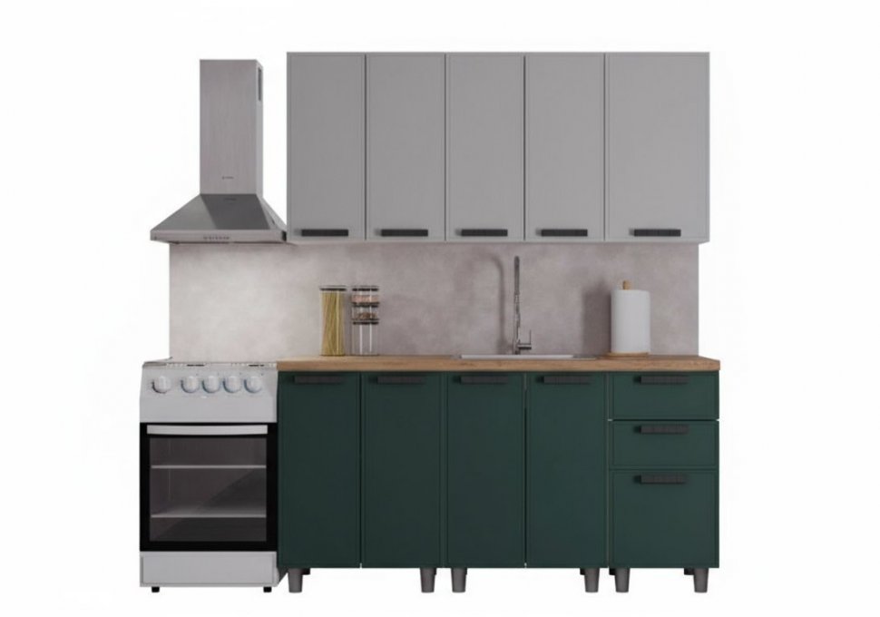 Кухня Аленушка 1,6м Магнолия Керамика/Изумруд, черный (без столешницы)