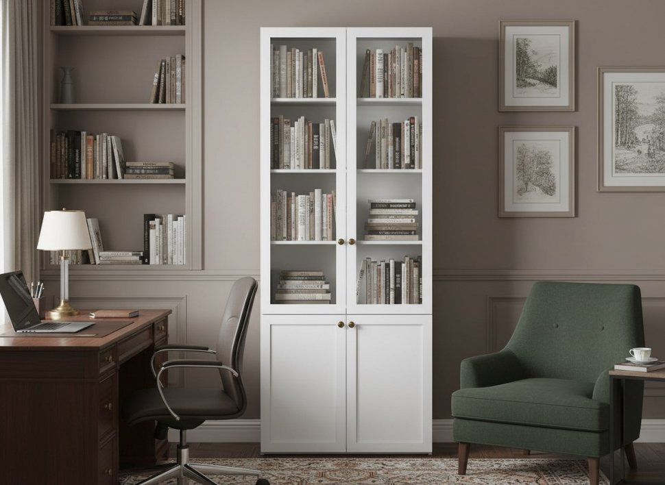 НМ 041.88 Шкаф витрина Орлеан Белый