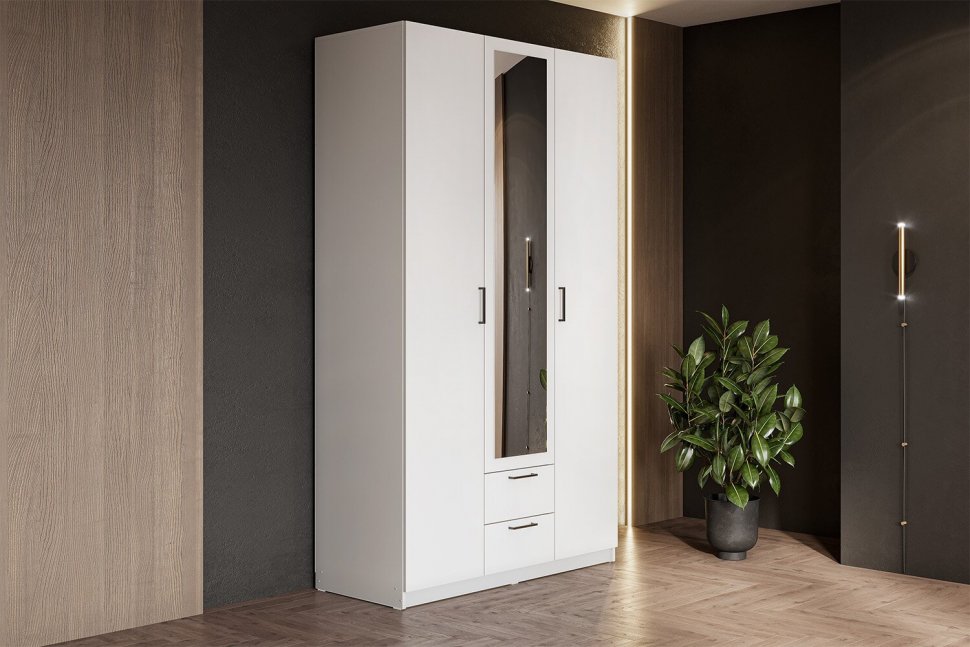 Шкаф трехстворчатый Бали, Белый шагрень