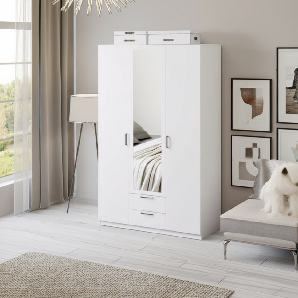 Шкаф трехстворчатый Бали, Белый шагрень