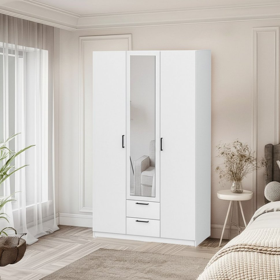 Шкаф трехстворчатый Бали, Белый шагрень