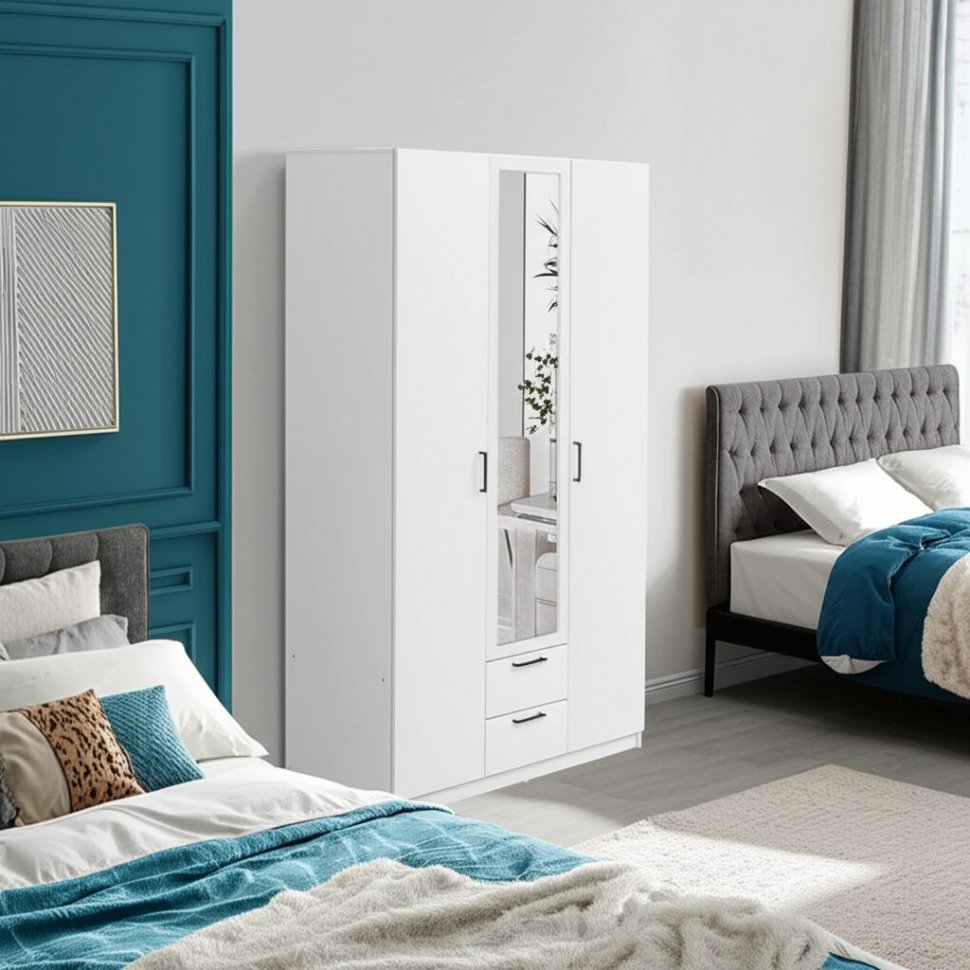 Шкаф трехстворчатый Бали, Белый шагрень