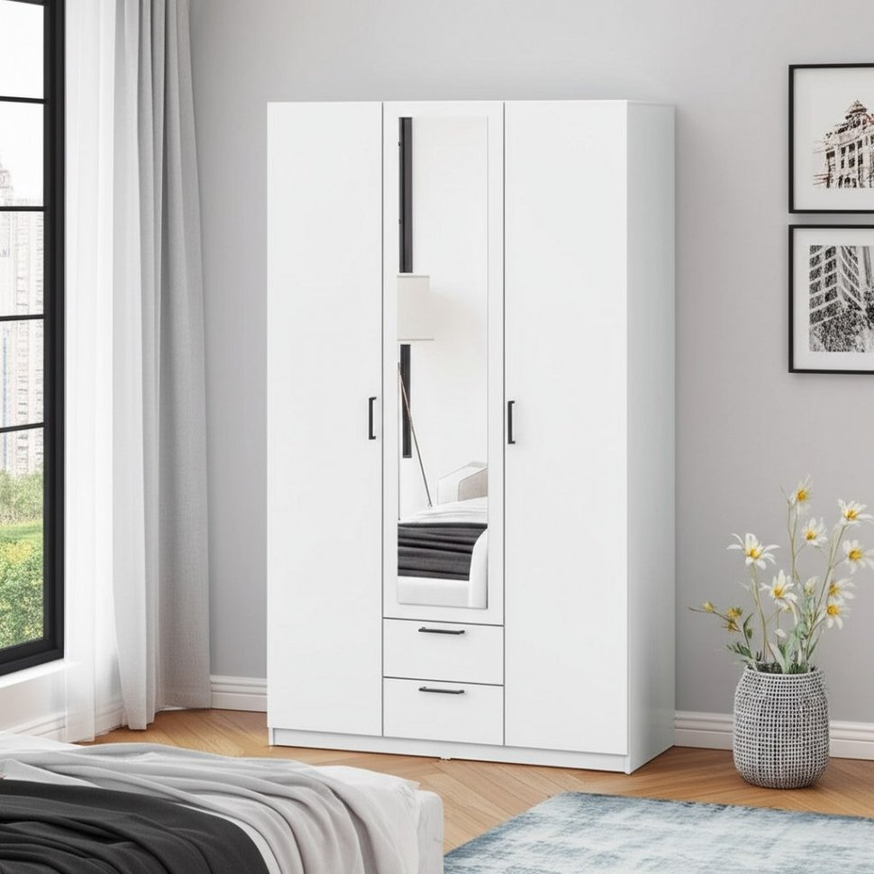 Шкаф трехстворчатый Бали, Белый шагрень