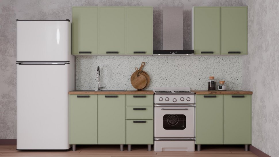 Кухня Аленушка 2 м Магнолия Фисташка/Фисташка, черный (без столешницы)