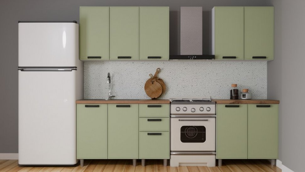 Кухня Аленушка 2 м Магнолия Фисташка/Фисташка, черный (без столешницы)