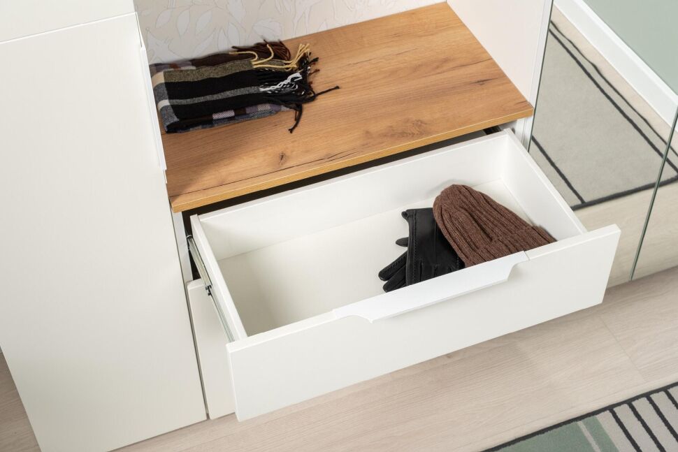 Октава Тумба для обуви 16.127 Белый шагрень/Дуб Вотан