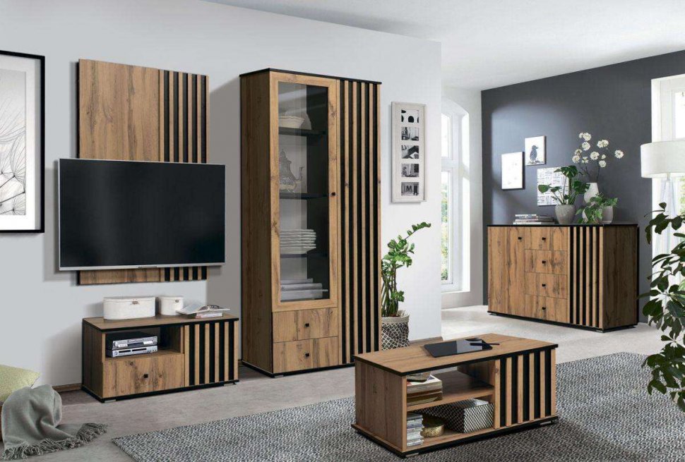 Модульная гостиная Либерти 3 (опора h20) Дуб вотан/Черный