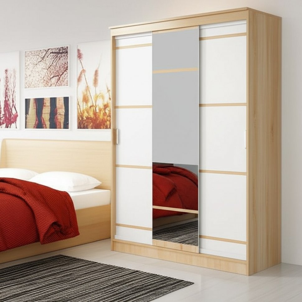 Шкаф-купе 1500 Сакура (БТС) Белый/Дуб Сонома