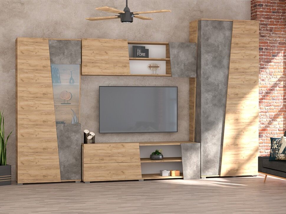 Гостиная Аллегро 10 компл. 1 / Дуб Крафт золотой/Камень темный