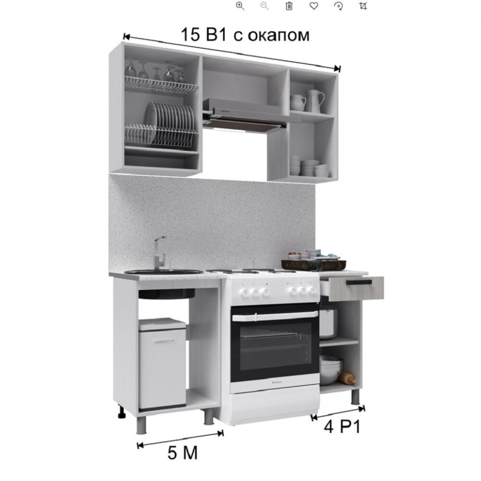 Кухня Танго 1,5 м с окапом, Белый, Дуб Шале
