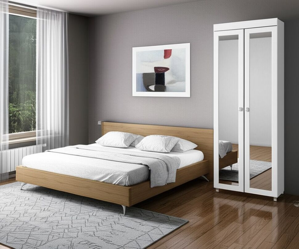 Шкаф 2-х дверный с зеркалами (гл.560) Монако МН-48 белое дерево