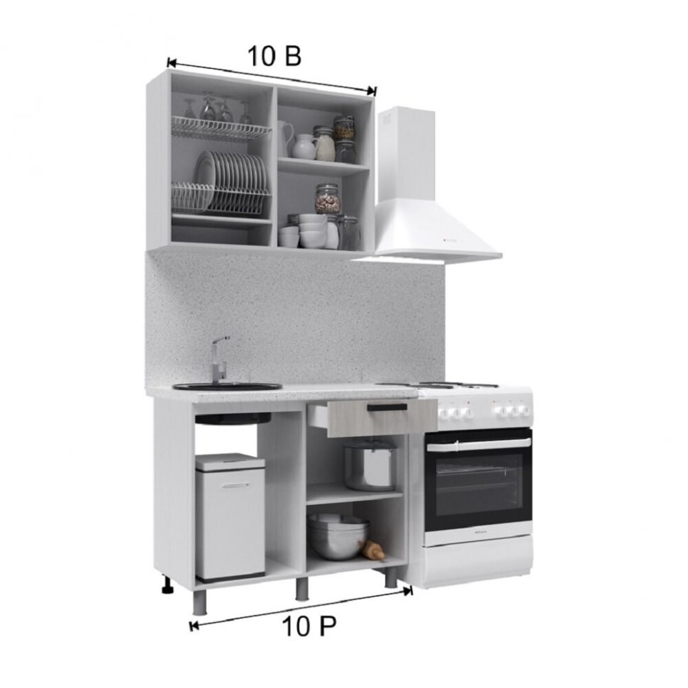 Кухня Танго 1 м с окапом, Белый, Дуб Шале