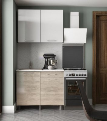 Кухня Танго 1 м с окапом, Белый, Дуб Шале