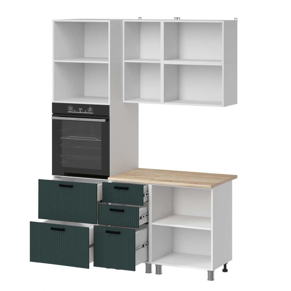 Кухня Аленушка 1,6 м ПД 2 Лотос Изумруд,скоба антрацит,сонома