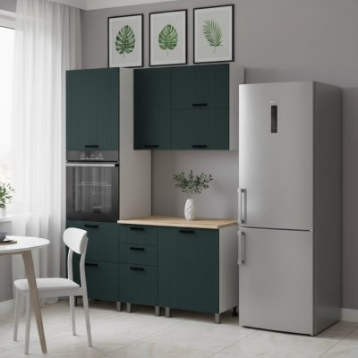 Кухня Аленушка 1,6 м ПД 2 Лотос Изумруд,скоба антрацит,сонома