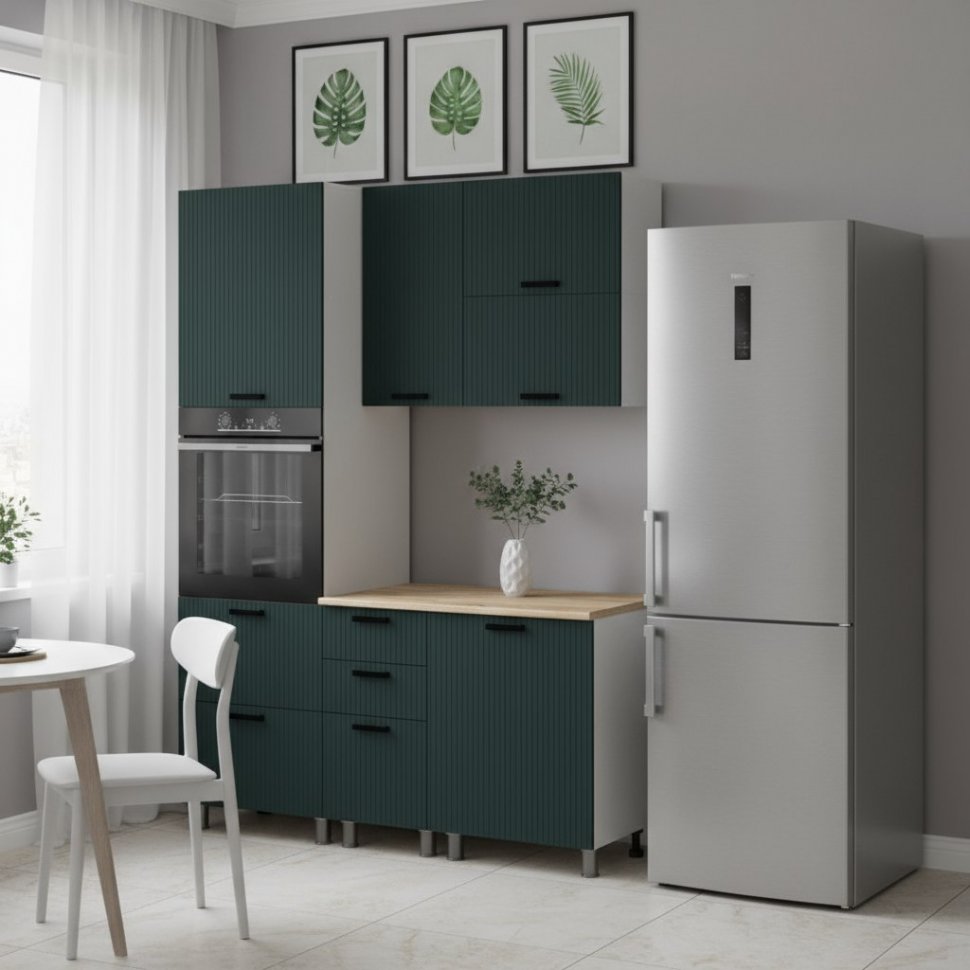 Кухня Аленушка 1,6 м ПД 2 Лотос Изумруд,скоба антрацит,сонома