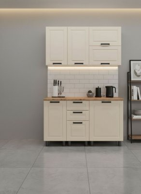 Кухня Аленушка 1,4 м с ящ. Астра Крем,скоба черный,сонома