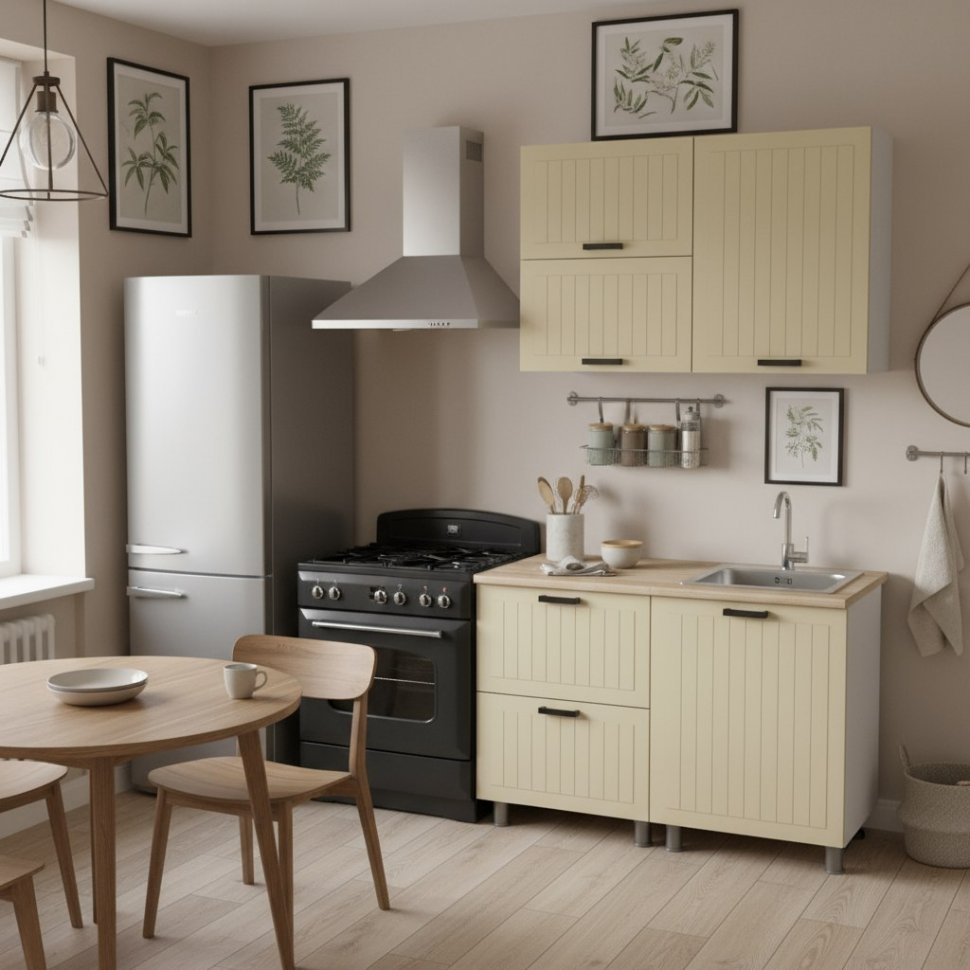 Кухня Аленушка 1,2 м с ящ.в 2 Орхидея Крем,скоба черный,сонома