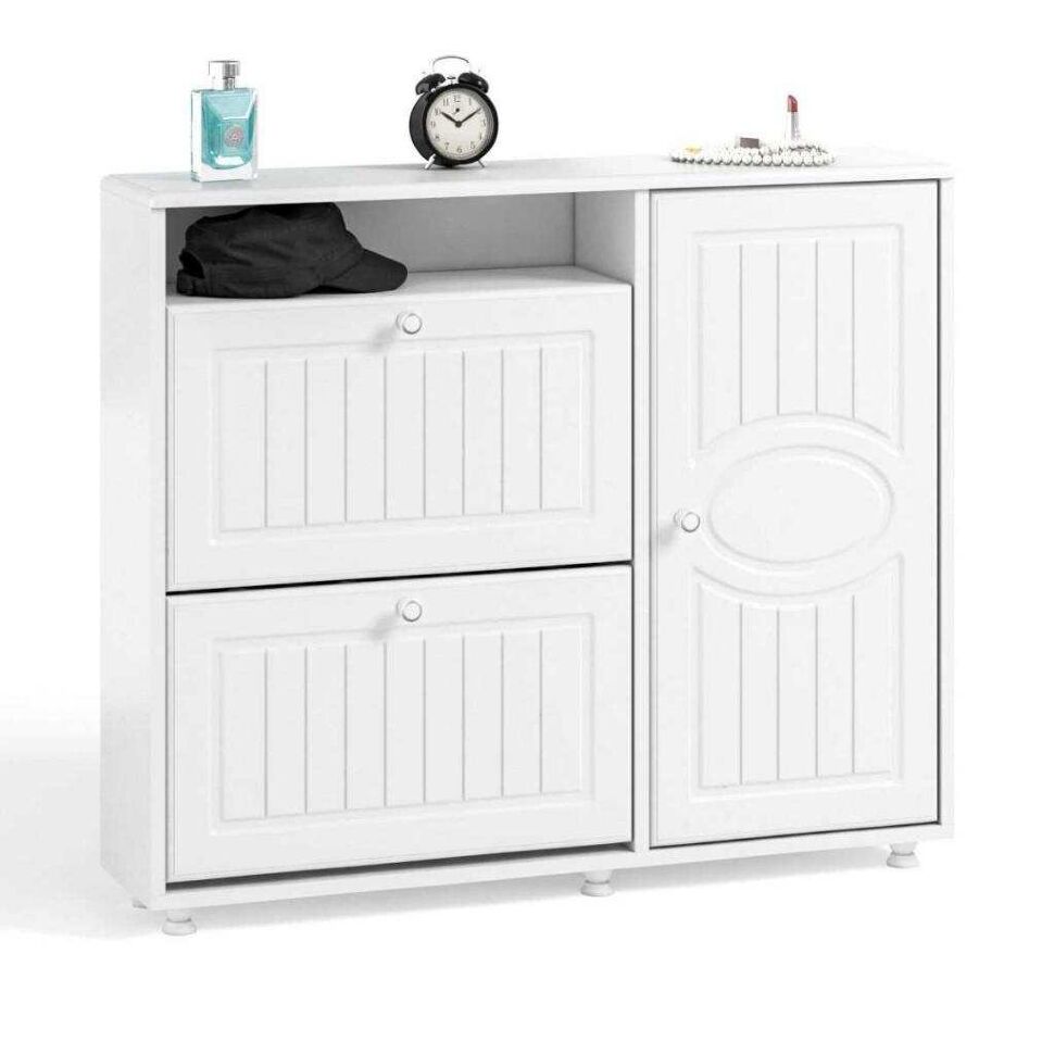 Тумба под обувь 2-х секционная с дверью Монако МН-24 белое дерево