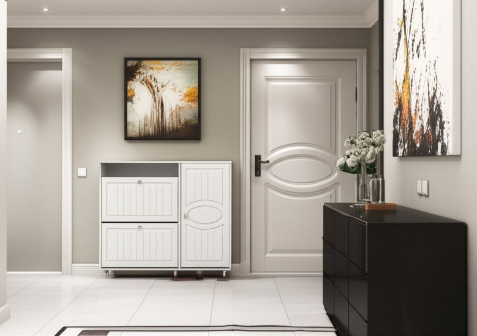 Тумба под обувь 2-х секционная с дверью Монако МН-24 белое дерево