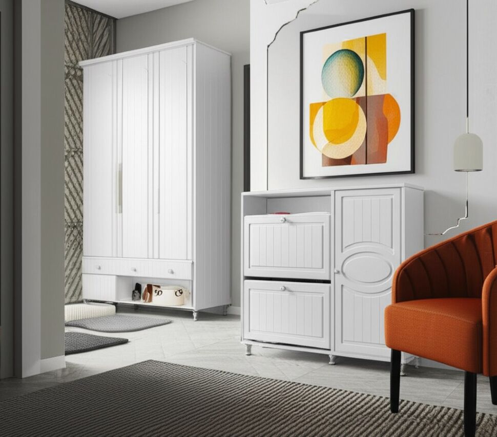 Тумба под обувь 2-х секционная с дверью Монако МН-24 белое дерево