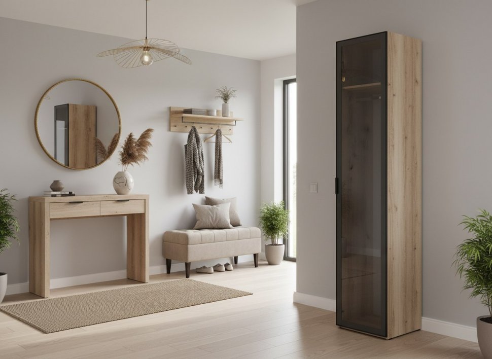 200.02 шкаф для одежды (витрина) Арден Дуб Делано / черный