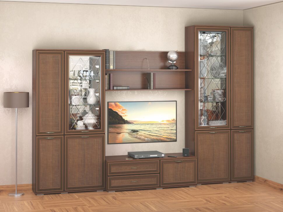 Шкаф с полками и витриной ЛШ-6 Ливорно DOMANI