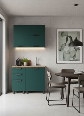 Кухня Аленушка 1 м с 3 ящ. Лаванда Изумруд,скоба черный,сонома