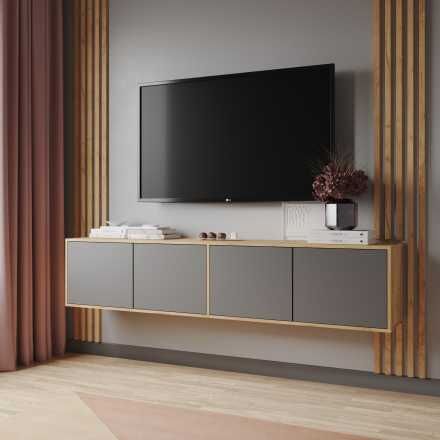 Тумба ТВ подвесная Парус-11, дуб крафт золотой/графит серый