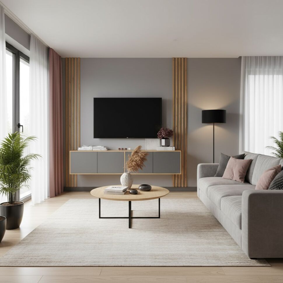 Тумба ТВ подвесная Парус-11, дуб крафт золотой/графит серый