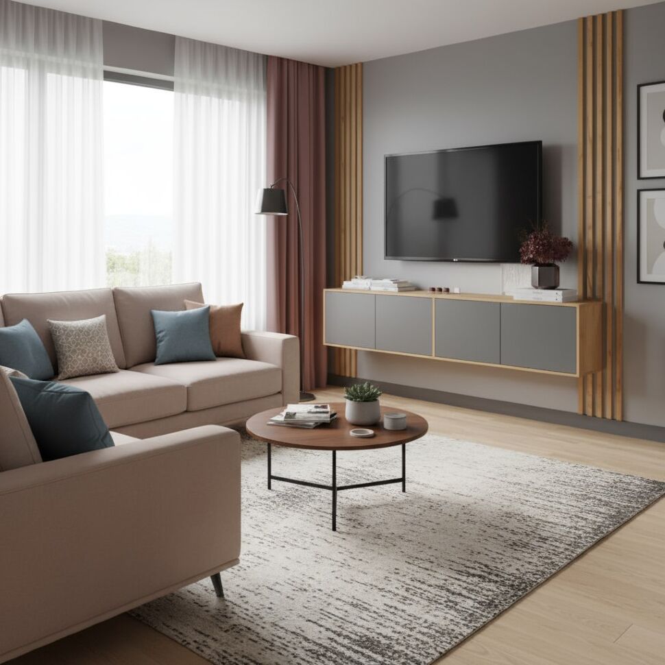 Тумба ТВ подвесная Парус-11, дуб крафт золотой/графит серый