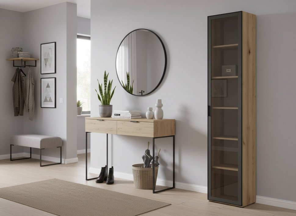 200.01 шкаф для белья (витрина) Арден Дуб Делано / черный