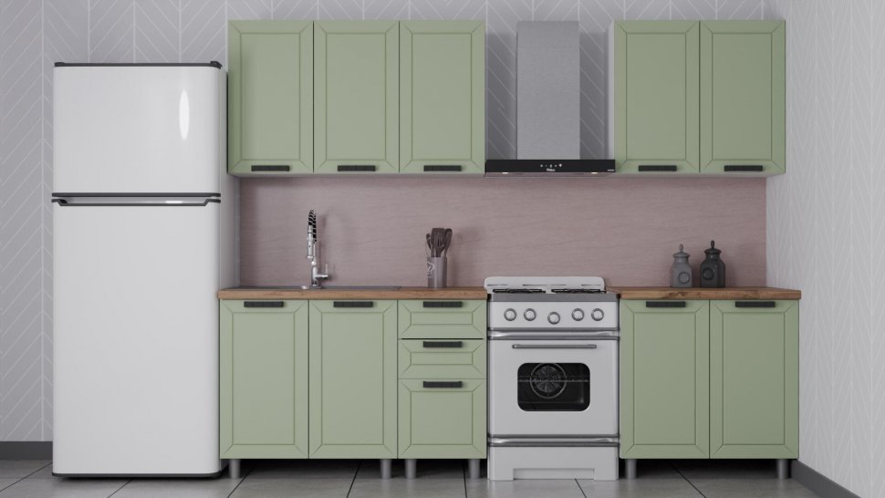 Кухня Аленушка 2 м Лилия Фиcташка/Фисташка,скоба черный,сонома