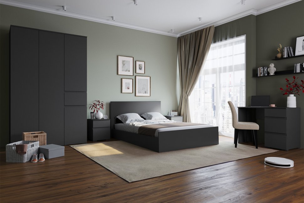 Кровать 160x200 с настилом из ДСП Плейона, Графит серый