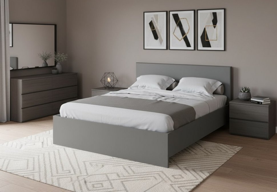 Кровать 160x200 с настилом из ДСП Плейона, Графит серый