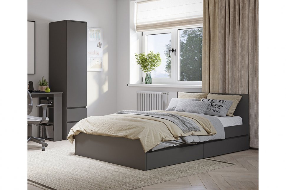 Кровать с настилом ЛДСП и ящиками Симпл КР-07 120х200, Графит