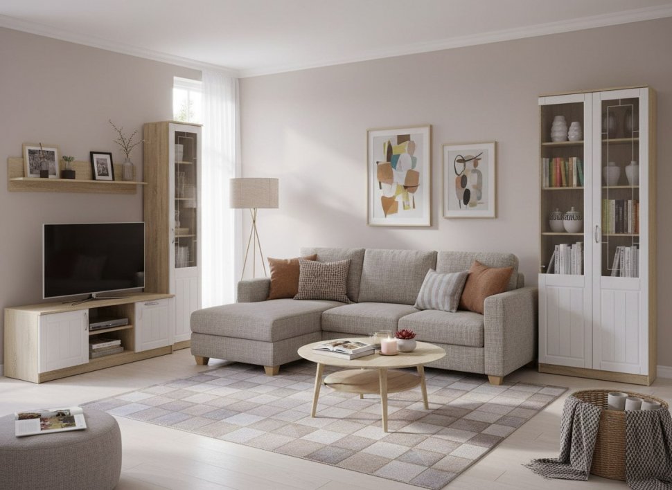 НМ 040.43 РС Витрина ПР Оливия Дуб Сонома/белое дерево