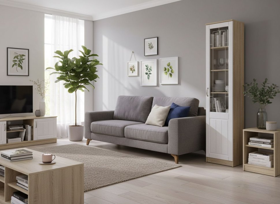 НМ 040.43 РС Витрина ПР Оливия Дуб Сонома/белое дерево