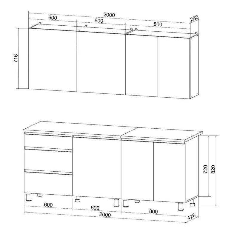 Кухня Денвер 2 м Комплект (Графит Серый)
