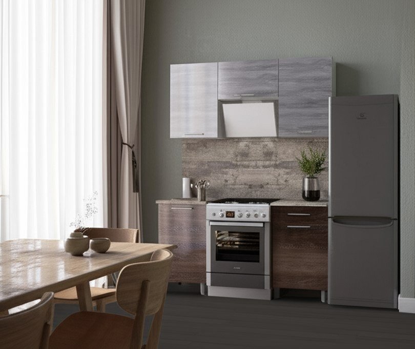 Кухня Танго 1,6 м с окапом, Шале серебро, Шале дуб мореный