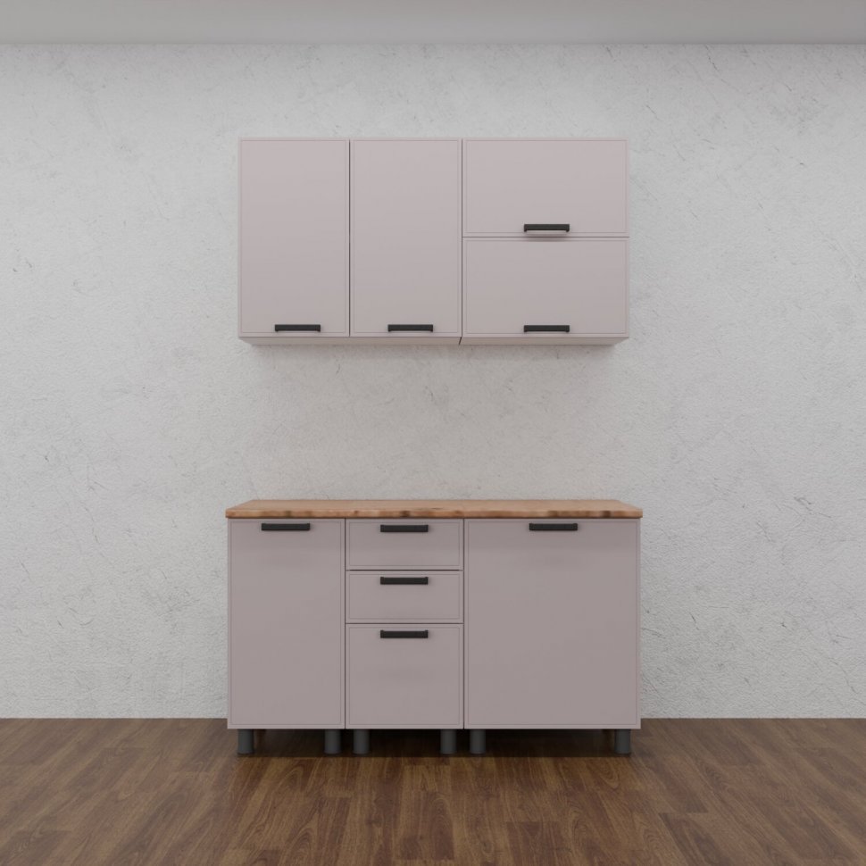 Кухня Аленушка 1,4м с ящ. Магнолия Кашемир,скоба черный,сонома