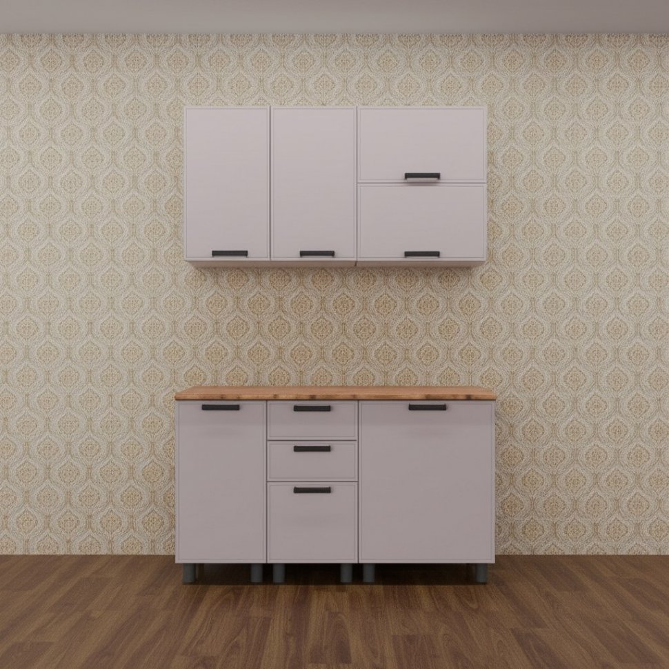 Кухня Аленушка 1,4м с ящ. Магнолия Кашемир,скоба черный,сонома