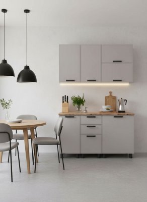 Кухня Аленушка 1,4м с ящ. Магнолия Кашемир,скоба черный,сонома