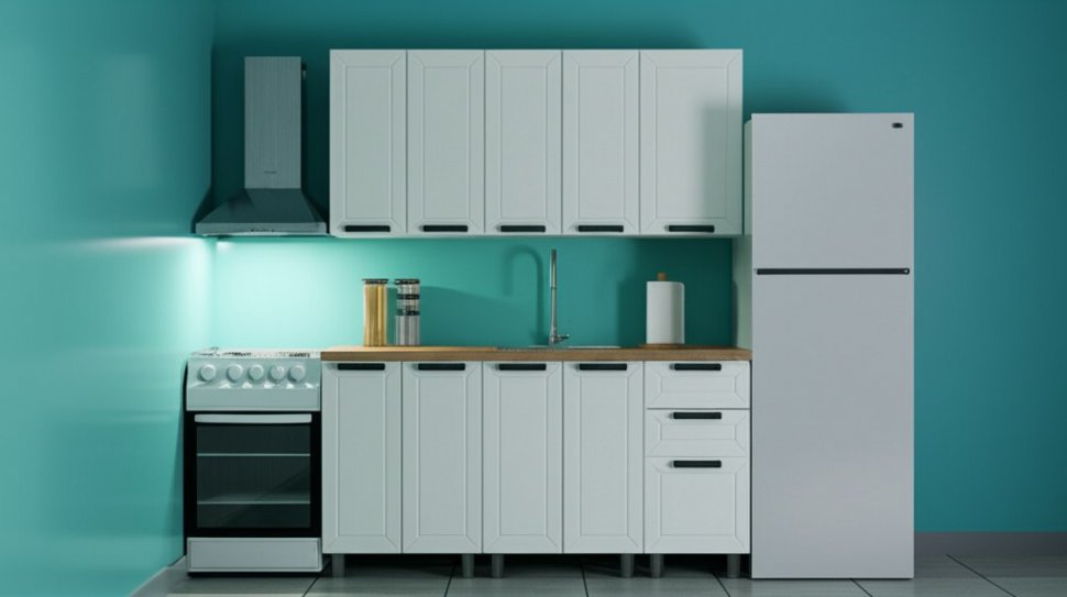 Кухня Аленушка 1,6 м Лилия Молочный/Молочный, черный (без столешницы)