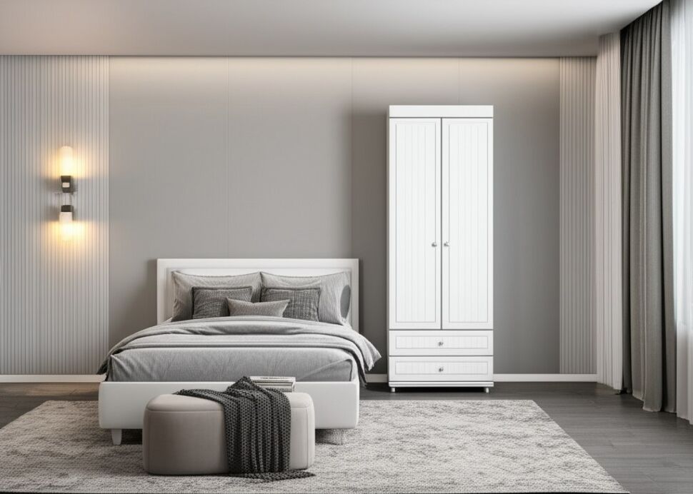 Шкаф 2-х дверный с ящиками (гл.410) Монако МН-44 белое дерево